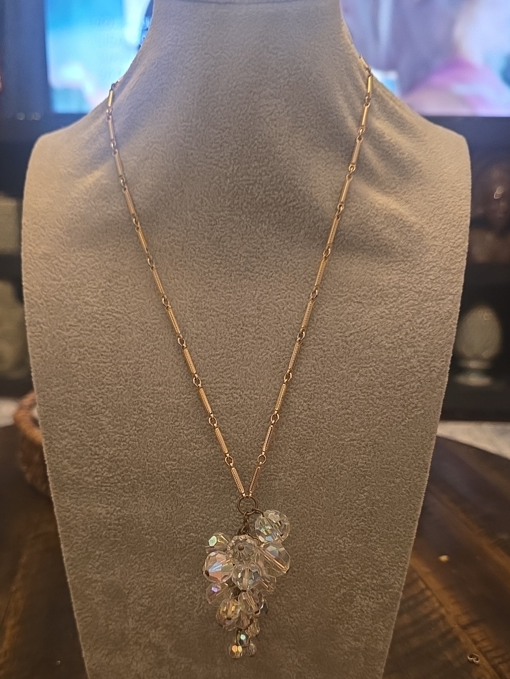 Crystal Cluster Pendant Necklace - Gold Tone